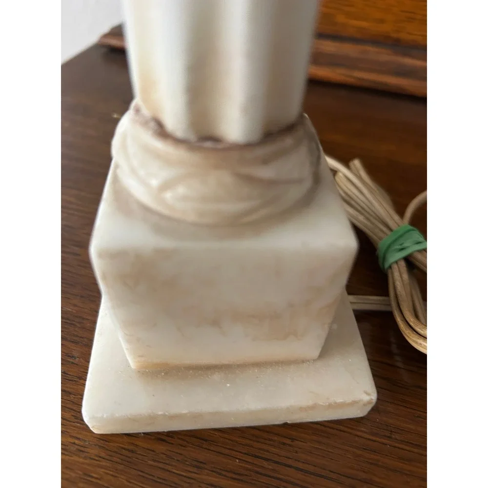 Vintage Alabaster Column Table Lamp Neoclassical Carved Stone Cream White 14in - Picture 3 of 5